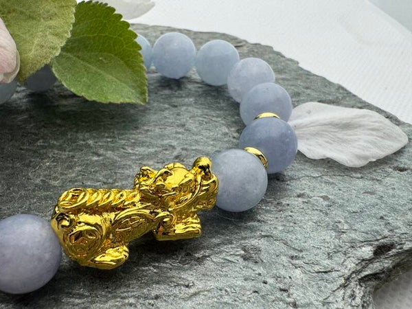 Pixui Lykkearmbånd med medium Pixui og Akvsmaron