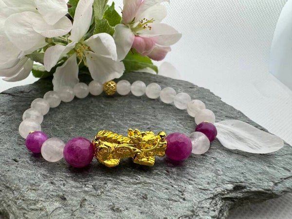 Pixui Lykkearmbånd, medium Pixui, rosa turmuligheter og rosenkvarts