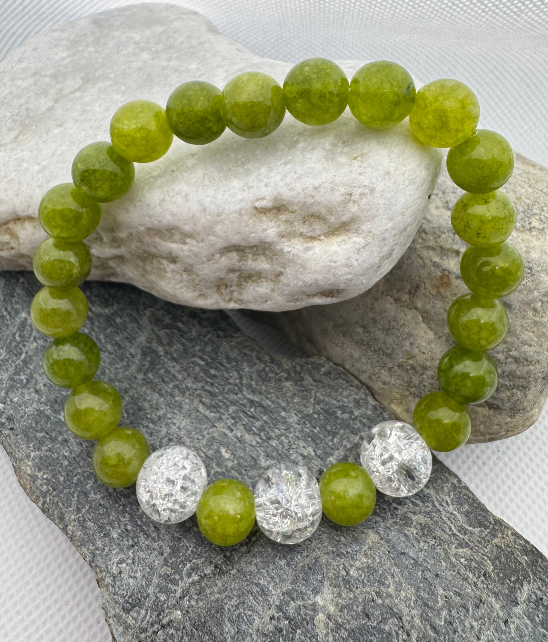 Peridot og krakelert Bergkrystall