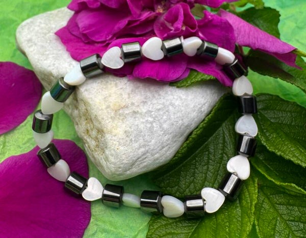 Sentrerings armbånd i Obsidian og perlemor