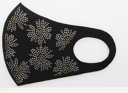 Floral Silver & Gold Rhinestone Crystal Elegant Stylish Bling Studded Black Face Mask Summer Special Occasion Wholesale