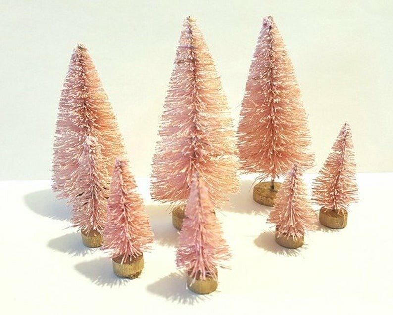 8 Mini PINK Miniature Sisal Bottle Brush Trees