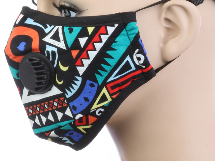 Multi Color Geometric Tribal Design Washable Face Mask Cotton Reusable Washable Nose Wire Filter Respirator Valve