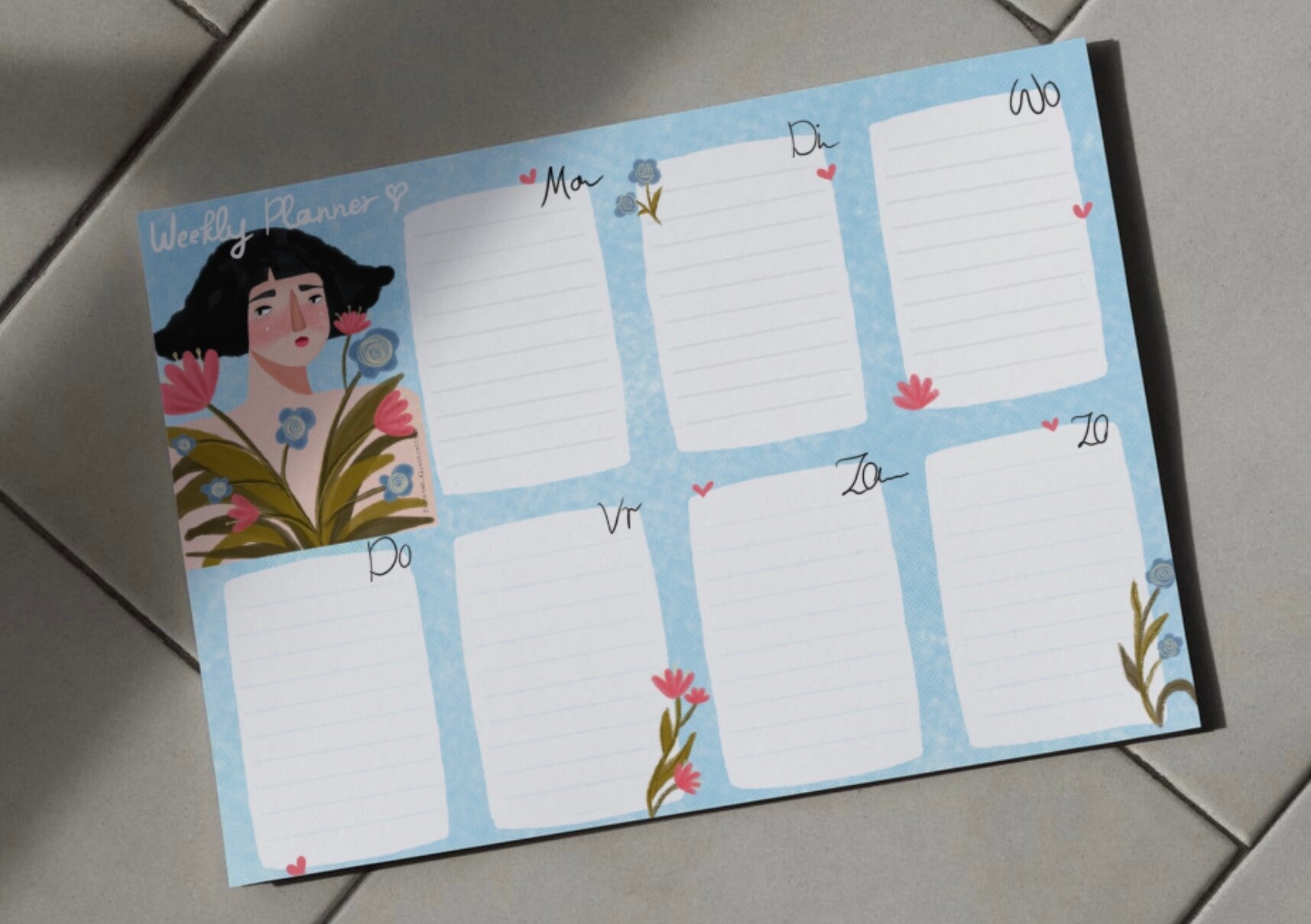 Weekplanner A5 _ meisje en bloemen