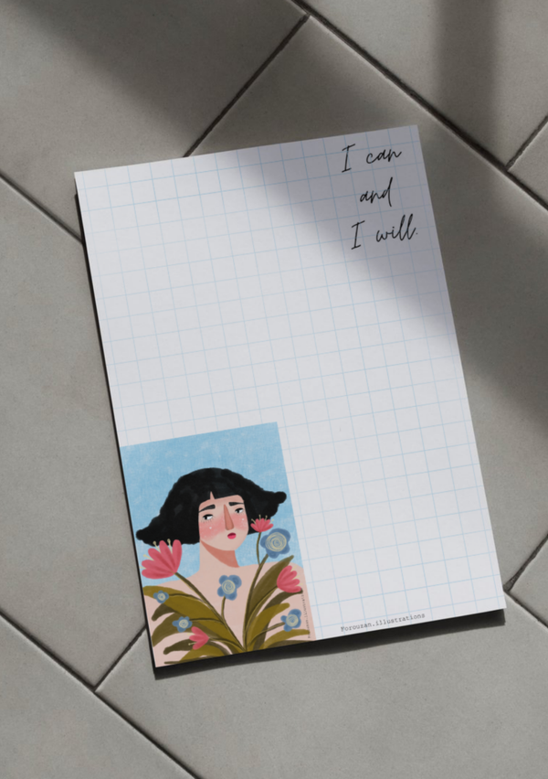 Notitieblok – meisje en bloemen