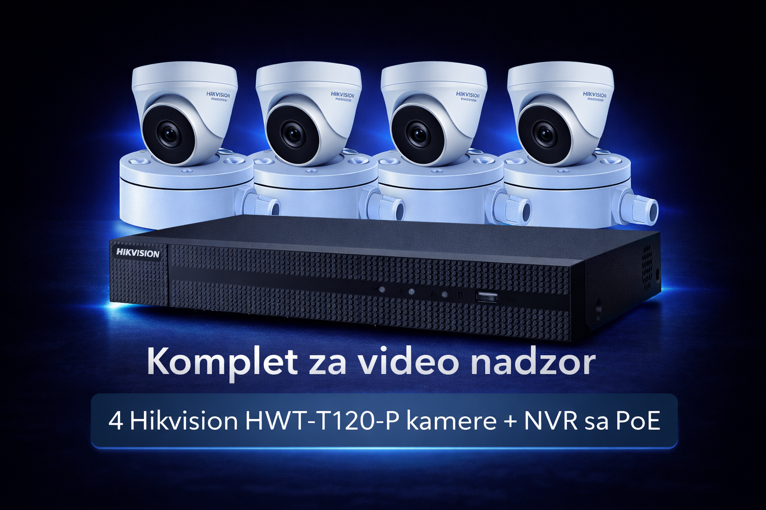 Hikvision komplet video nadzora – 4 Hikvision kamere + PoE NVR sa montažnim kutijama