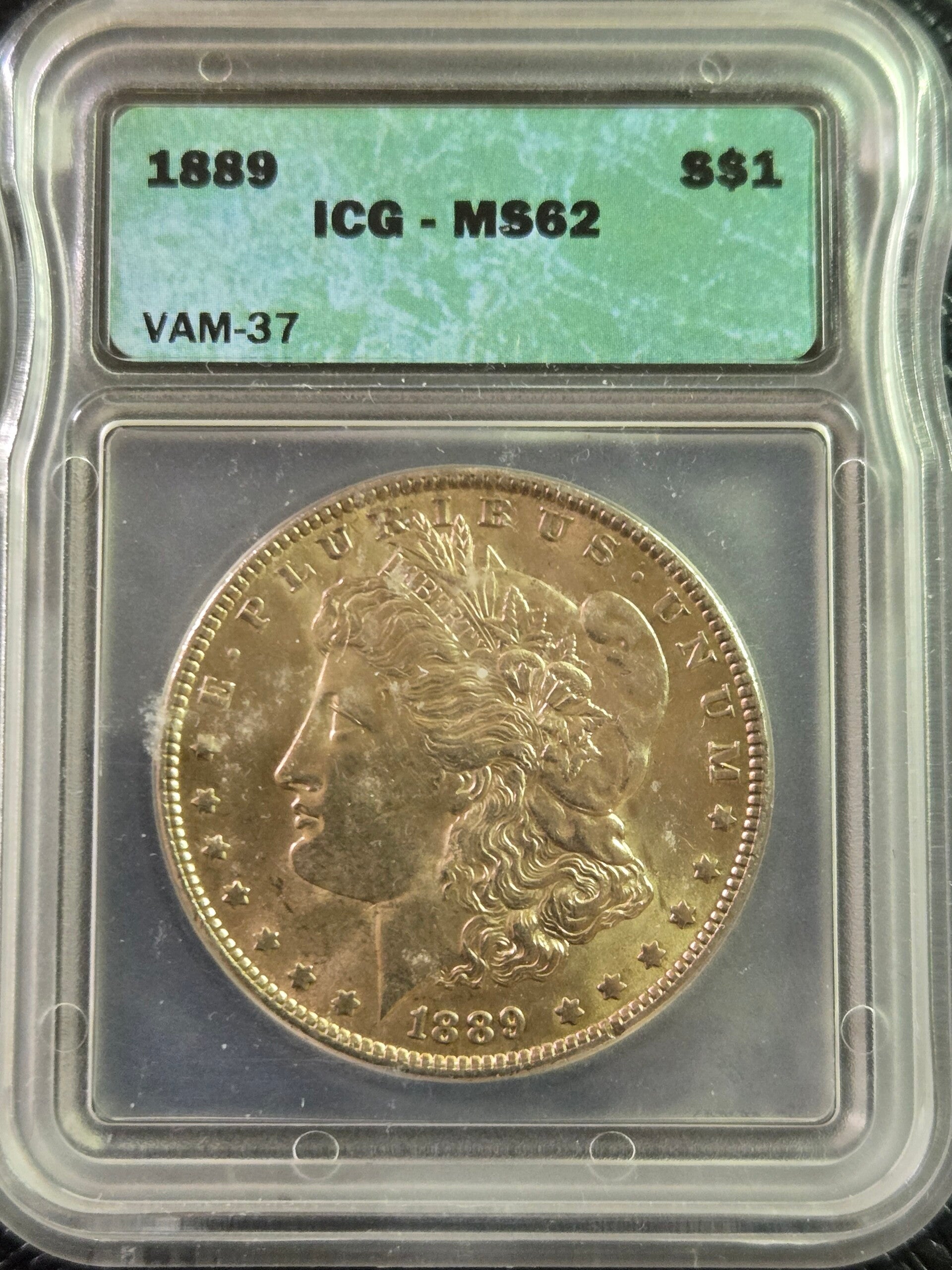 1889 ICG Graded MS62 Morgan Dollar VAM-37