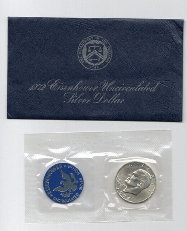 1972 Eisenhower 40% Silver Dollar Blue Envelope