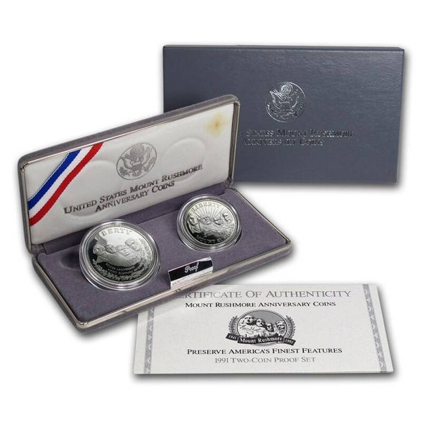 1991 Mount Rushmore Anniversary Proof Silver Dollar & Proof Half Dollar (C16)