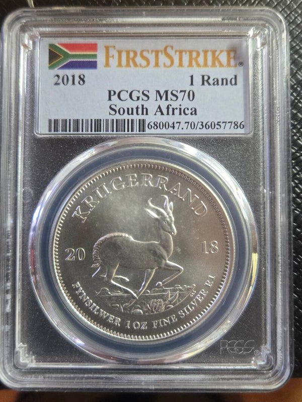 2018 PCGS Graded MS70 South Africa Krugerrand First Strike 1oz .999 Silver (S120)