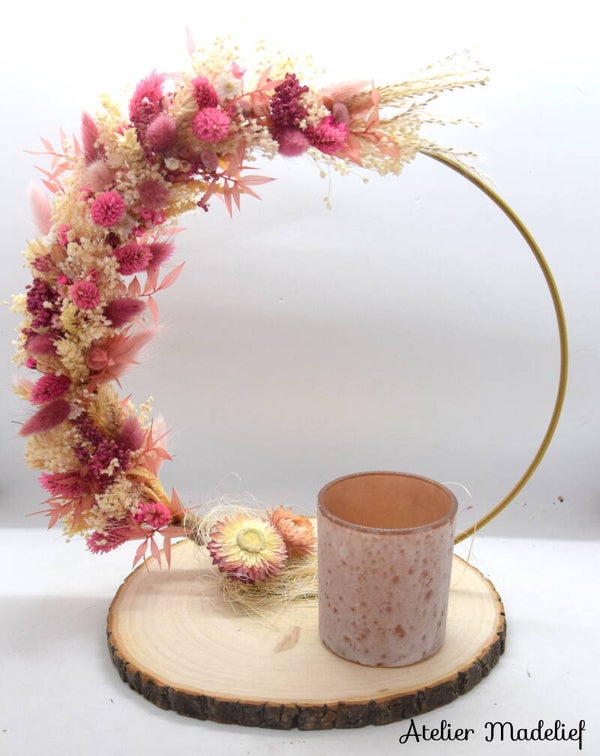 Droobloemcirkel roze met theelichtje