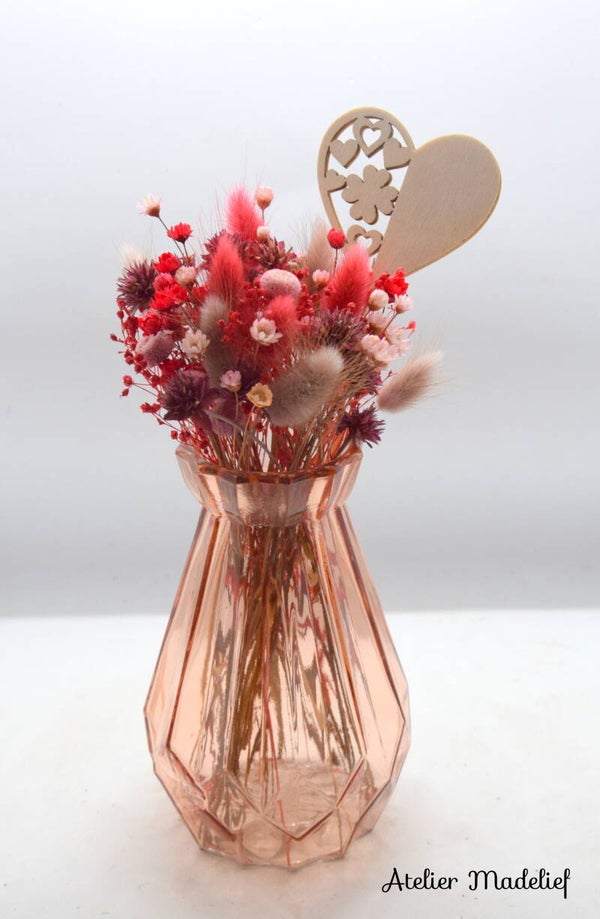 Vaasje roodtinten met houten hartje