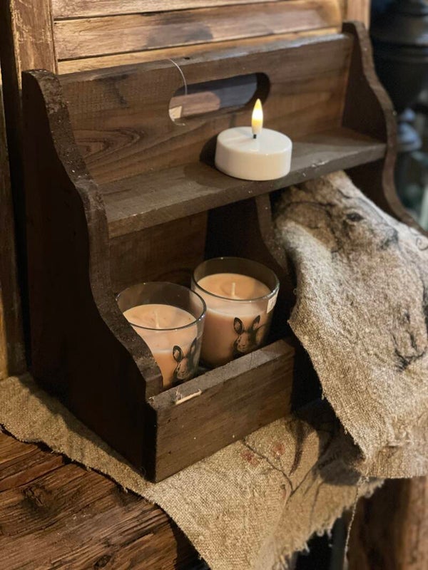 Oud houten gruttersbak 2-vaks (brownwash)