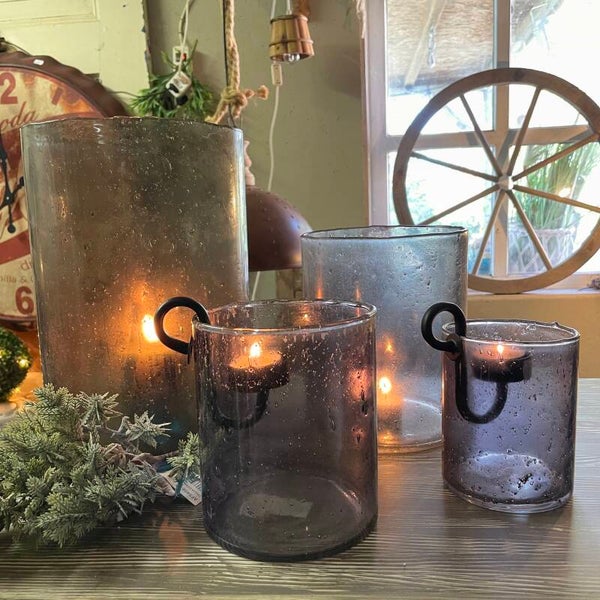 Windlicht bubble glas grey XL