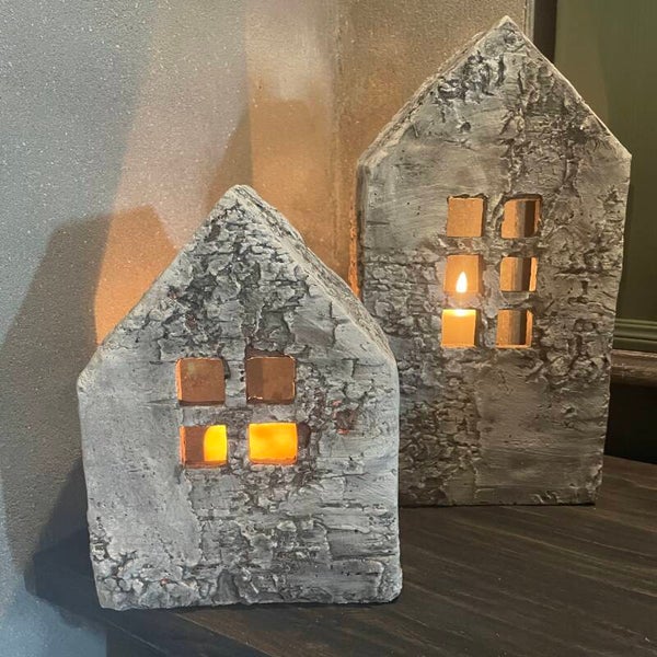 Windlicht huis steen (zwaar) maat M