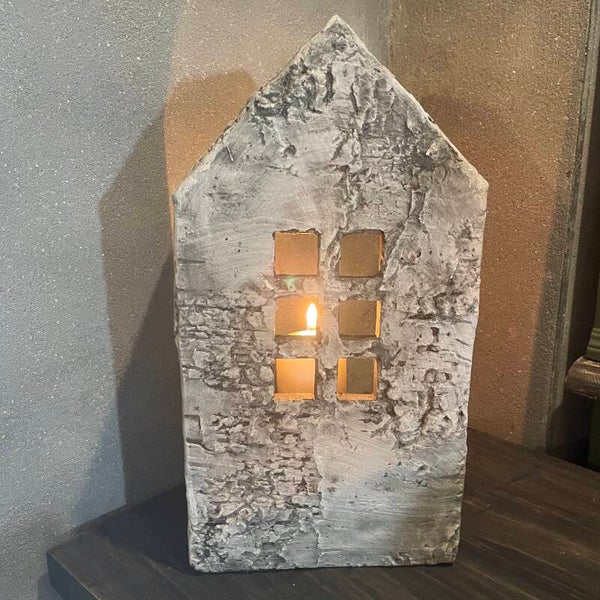Windlicht huis steen (L)