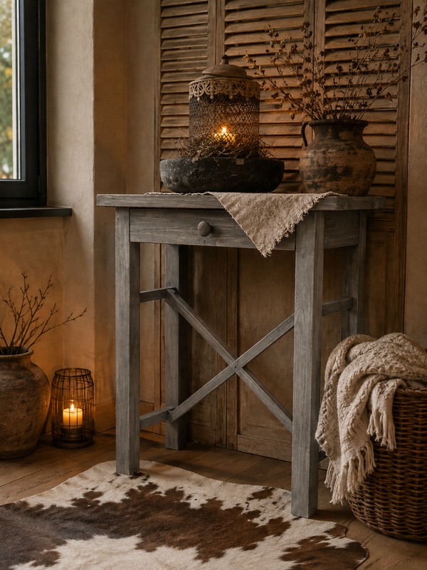 Sidetable antique-grey met lade.
