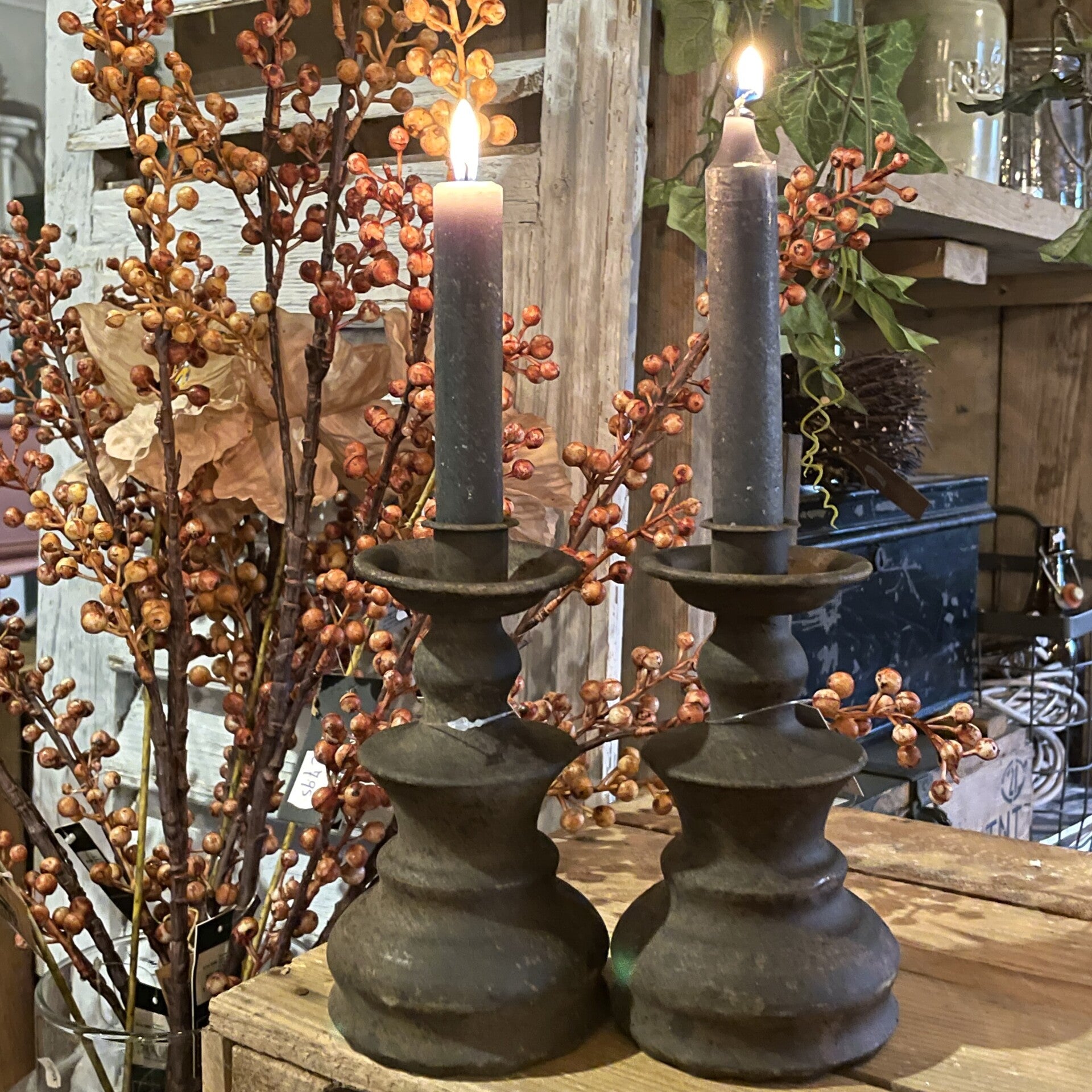 Kaarsen diner donkergrijs (set 6 st )