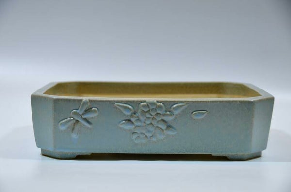 153. Rectangle bleu ciel & fleurs 28,5x24x7