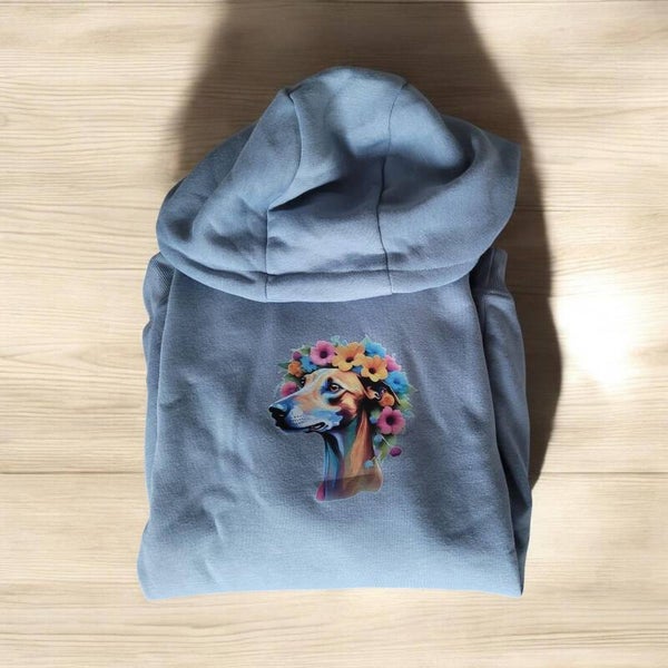 Kuscheliger Hoodie mit edlem, farbenfrohen Windhundmotiv