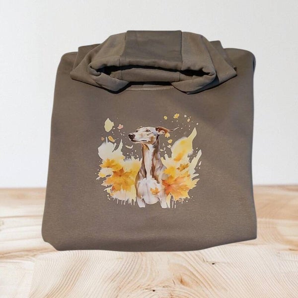 Gemütlicher Hoodie mit herbstlichem Windhunddesign
