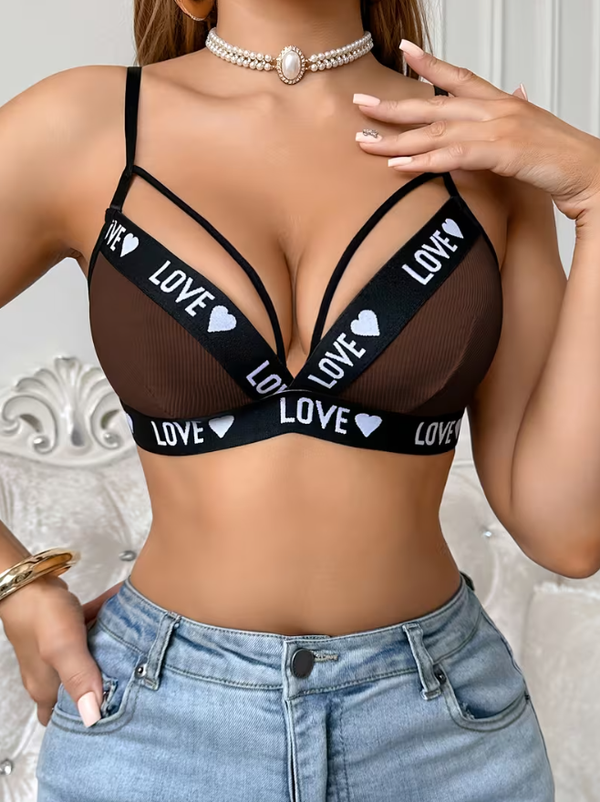 Soutien-gorge triangle café et noir « LOVE » – Lingerie sexy femme