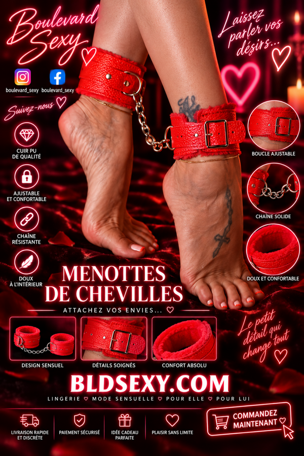 Menottes cuir/fourrure Red Handcuffs Cheville/Poignet