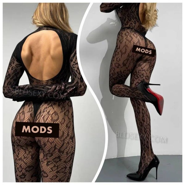 Catsuit dentelle Transparente lingerie sexy motif léopard