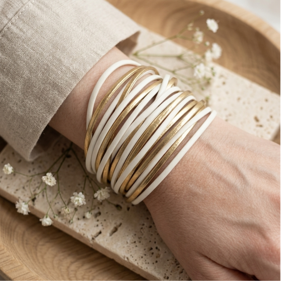 Lines Goud/Wit - Wikkelarmband