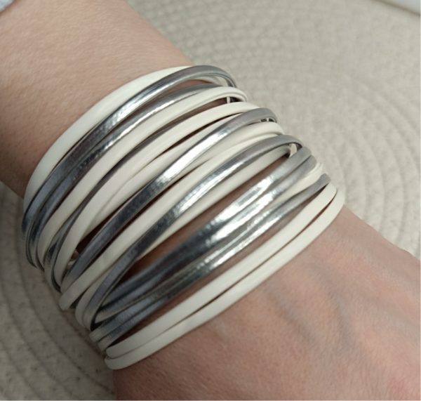 Lines Zilver/Wit - Wikkelarmband