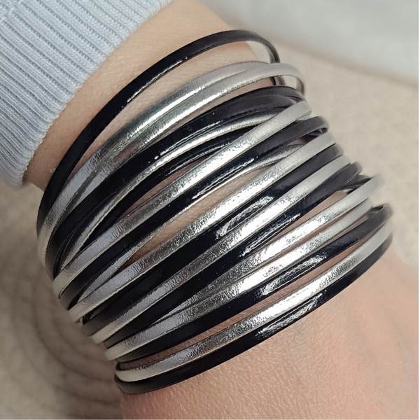 Lines Zilver/Zwart - Wikkelarmband