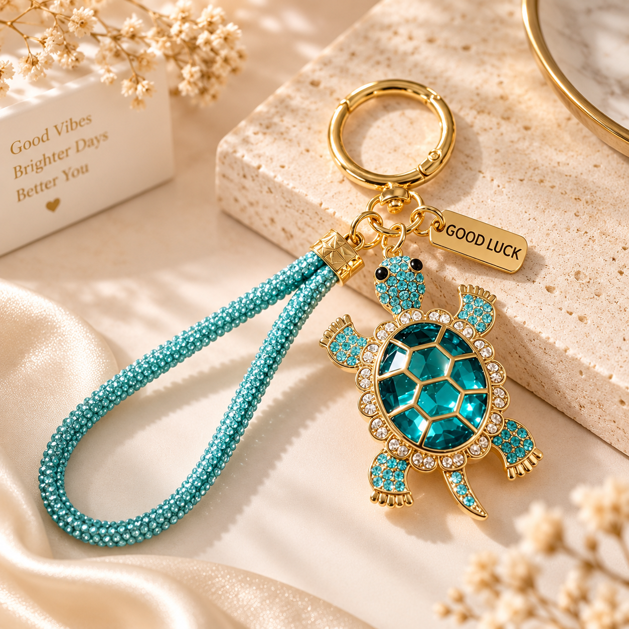Turquoise Turtle Charm Keyring