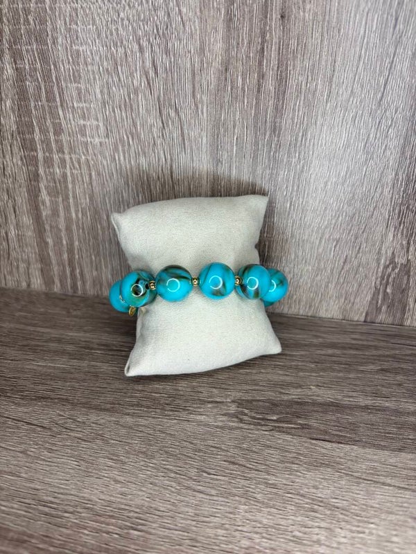 Bracelet élastique à perles rondes marbrées