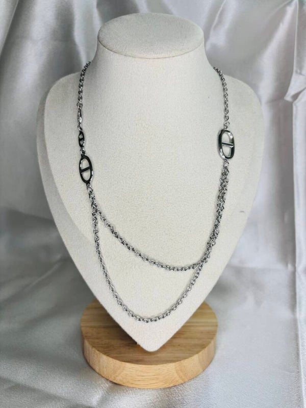 Collier double chaîne argenté