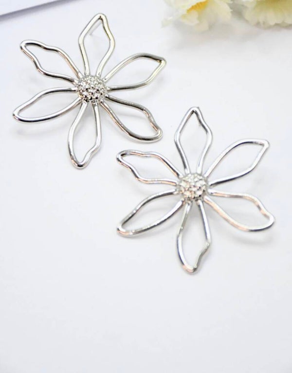Boucles d’oreilles fleurs argenté