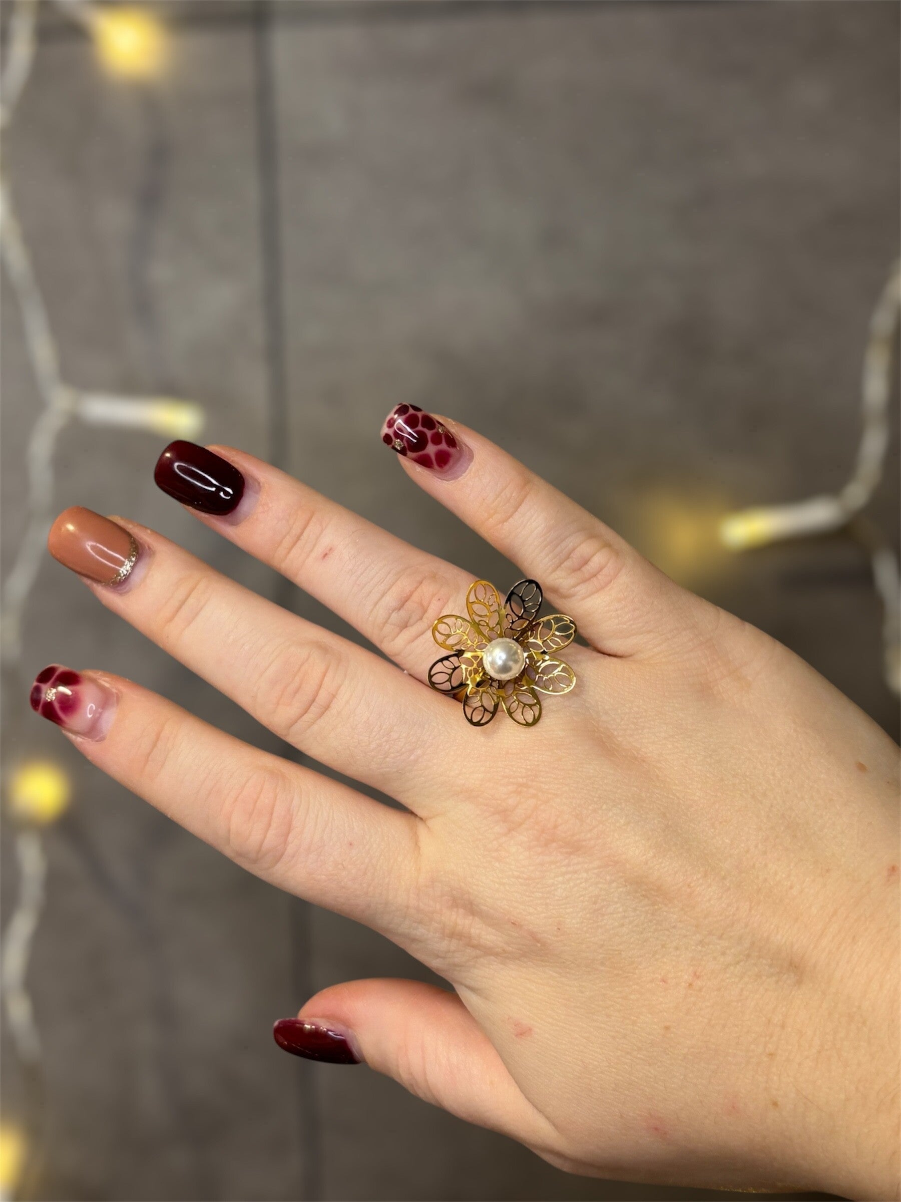 Bague Dorée Ajustable Fleur Avec Perle