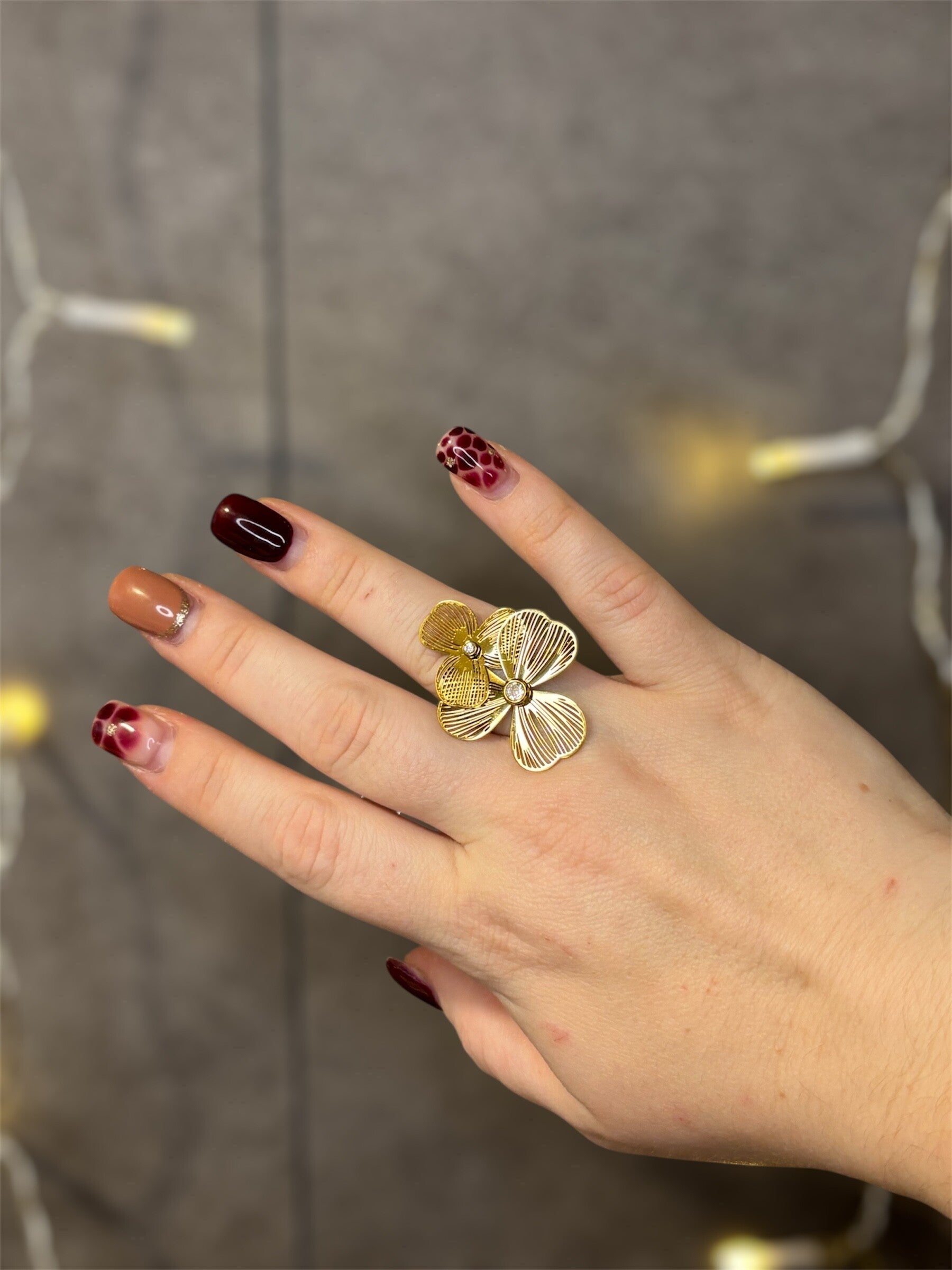 Bague Dorée Ajustable Duo Floréal Avec Strass