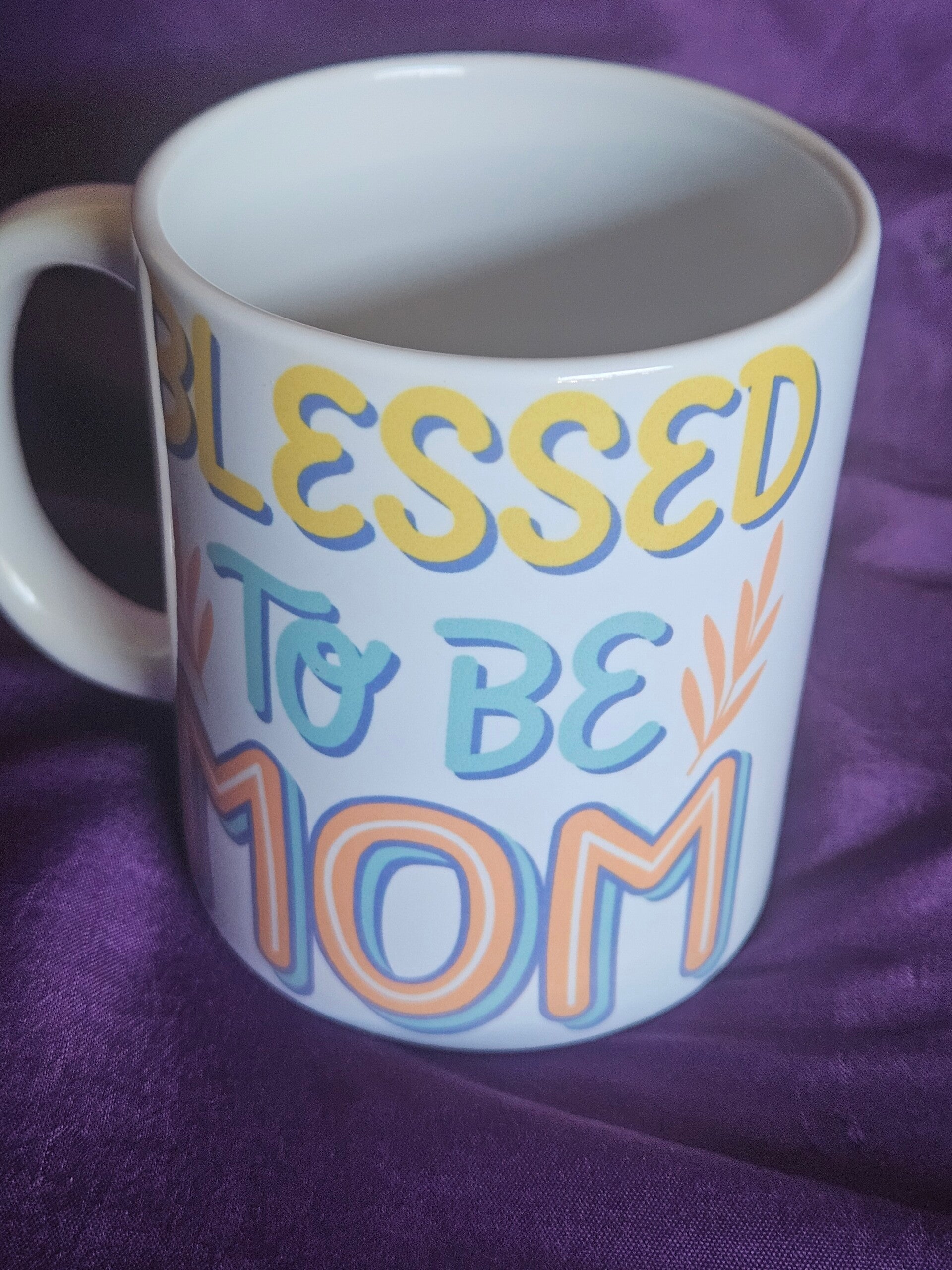 Blessed Mom Teal and Yellow 11oz Ceramic Coffee Mug | Mother's Day Gift