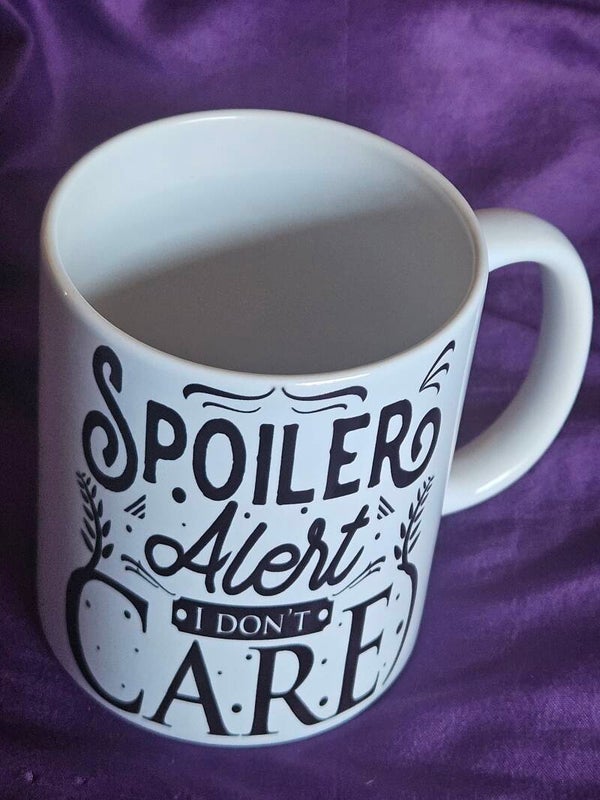 "Spoiler Alert: I Don't Care" Funny 11oz Ceramic Coffee Mug – Perfect Office Gift & Sarcastic Statement Piece
