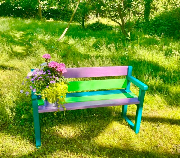 NEU Bunte massive Gartenbank aus dickem Kiefernholz
