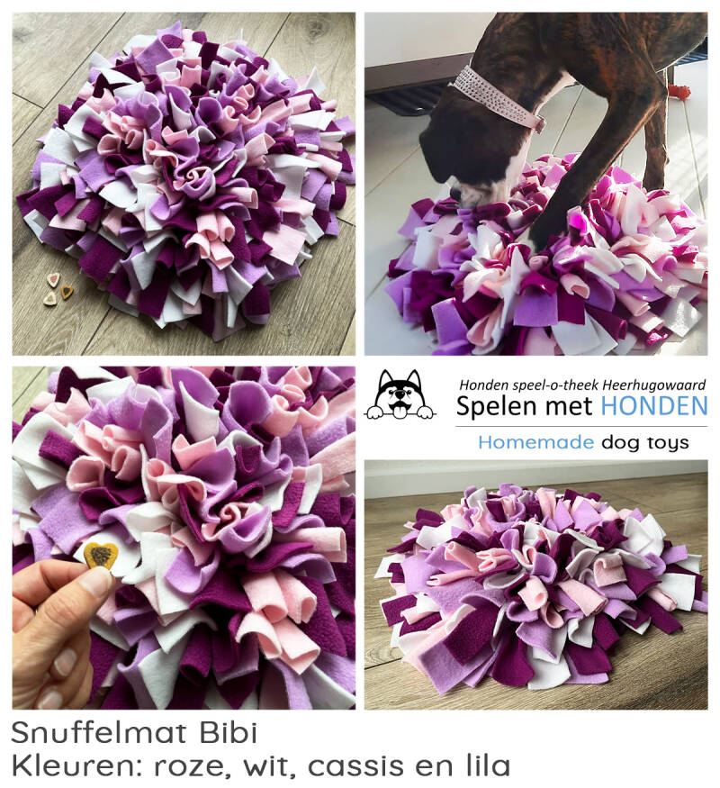 Snuffelmat Bibi, kleuren roze, cassis, lila en wit