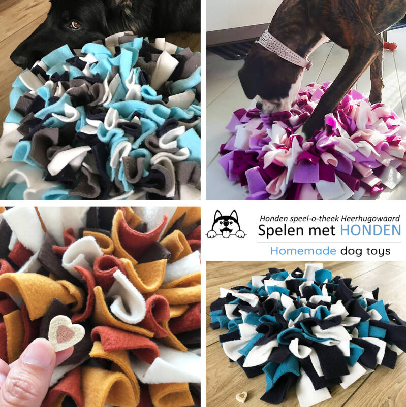 De kleuren van de snuffelmatten kun je zelf kiezen, zodat het een leuke persoonlijke mat wordt voor jou en jouw hond