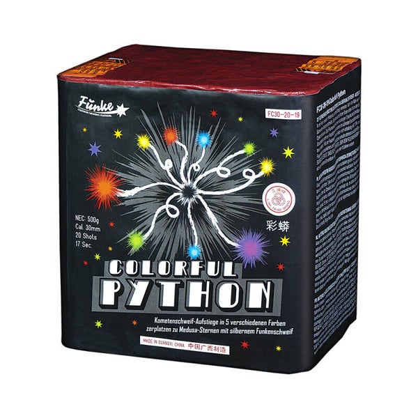 Colorful Python - Funke - 20 Schuss - Laufzeit 17 s - 500 g NEM - Durchmesser 30 mm