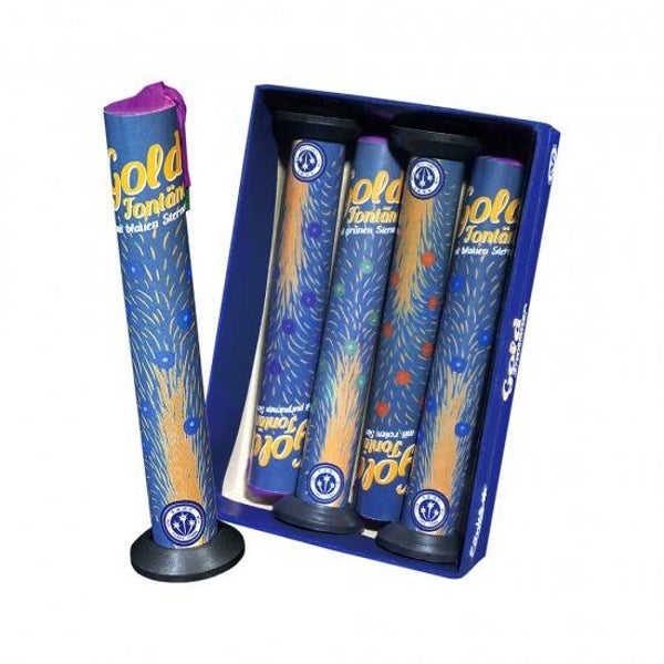 Gold - Fontäne mit Farbsternen - Funke - 4 teiliges Fontänenset
