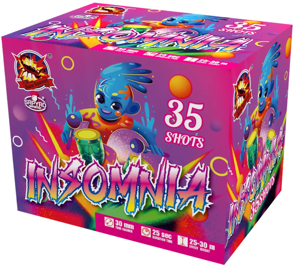 Insomnia - SR Pyro - 35 Schuss - Laufzeit 25 s - Satzgewicht 498 g NEM- Durchmesser 30 mm