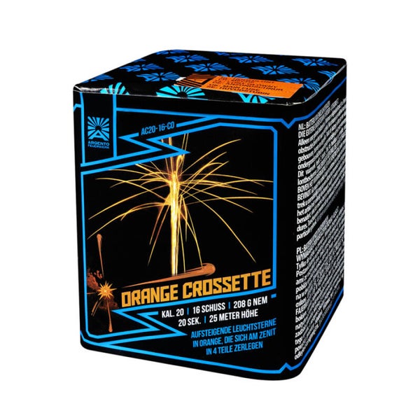 Orange Crossette - Argento - 16 Schuss - Laufzeit 20 s - 208 g NEM - Durchmesser 20 mm