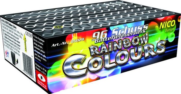Rainbow Coulours - NICO Europe - 96 Schuss - Laufzeit 30 s - 166 g NEM - Durchmesser 9 mm