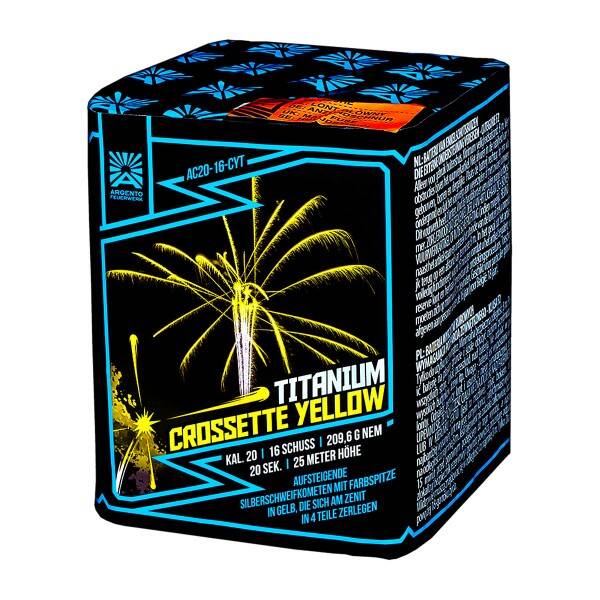 Titanium Crossette Yellow - Argento - 16 Schuss - Laufzeit 20 s - 210 g NEM - Durchmesser 20 mm
