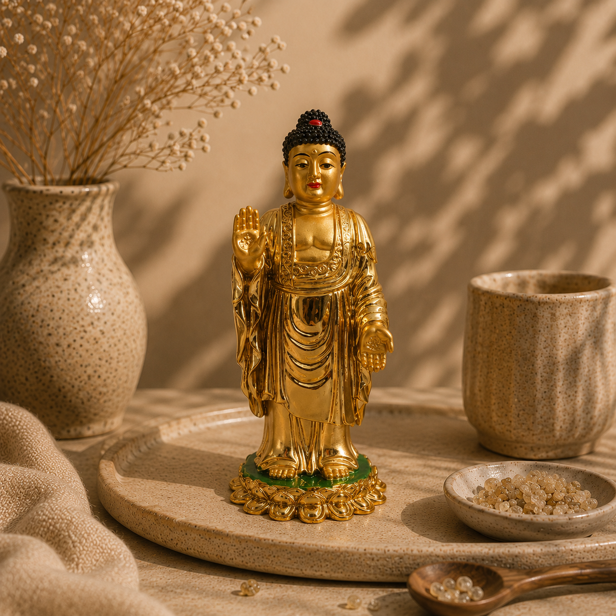 Staande Gouden Boeddha – Abhaya Mudra