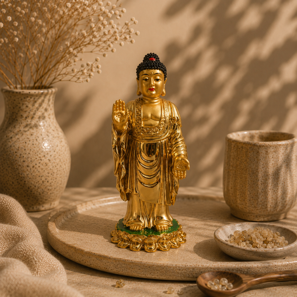 Staande Gouden Boeddha – Abhaya Mudra